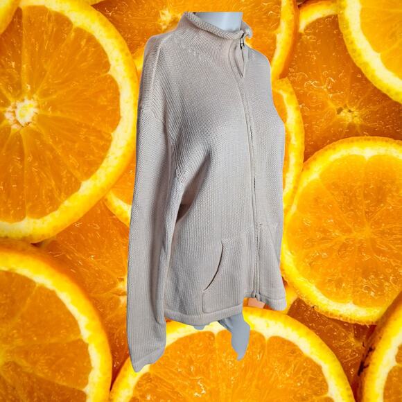 Chico's‎ Women's Cream Ramie Blend Long Sleeve Full-Zip Sweater Jacket Size 2 - Picture 1 of 8